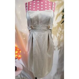 David's Bridal Womens Gold Metallic Crepe Spaghetti Strap Dress Size 4 Wedding